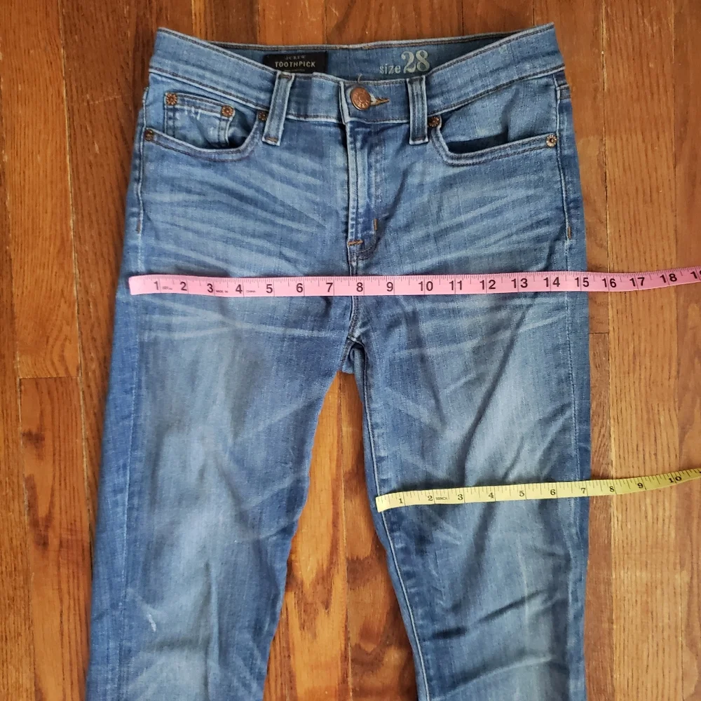 J Crew Toothpick Jeans Size 28 Blue Denim Skinny Distressed Flaws
